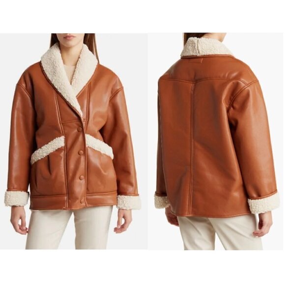 BLANKNYC Faux Shearling & Faux Leather Jacket in Rainmaker Size X-Small NWT - Picture 1 of 5